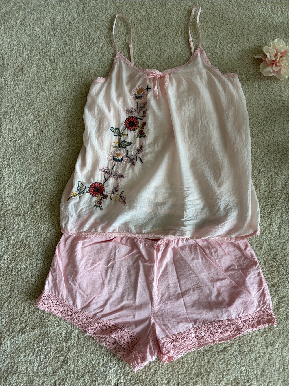 Jasmine & Ginger Pale Pink Floral Embroidered Cami & Shorts Sleep Set